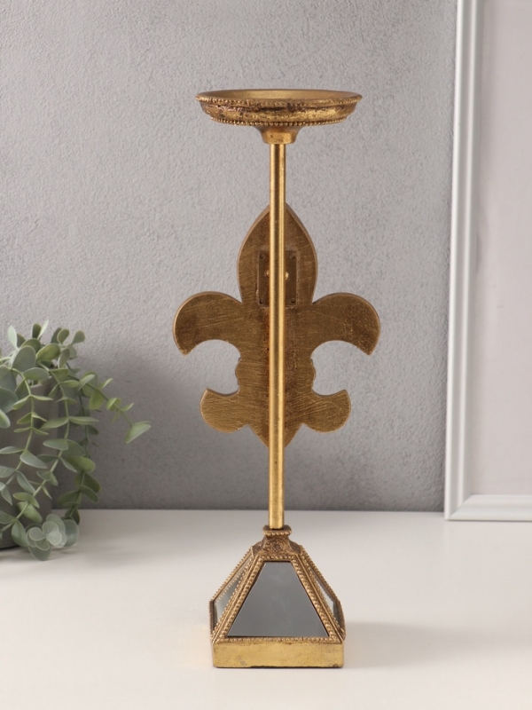 Подсвечник полистоун на 1 свечу "Зеркальная геральдическая лилия" 14х11х38,5 см