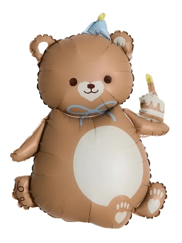 Воздушный шар 39" "Мишка с тортом" шоколадный, фольга, инд. уп.
