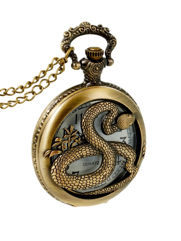 Часы карманные символ года &laquo;Змея&raquo;, кварцевые, цепочка l-40 см, d-4.5 см, Змея