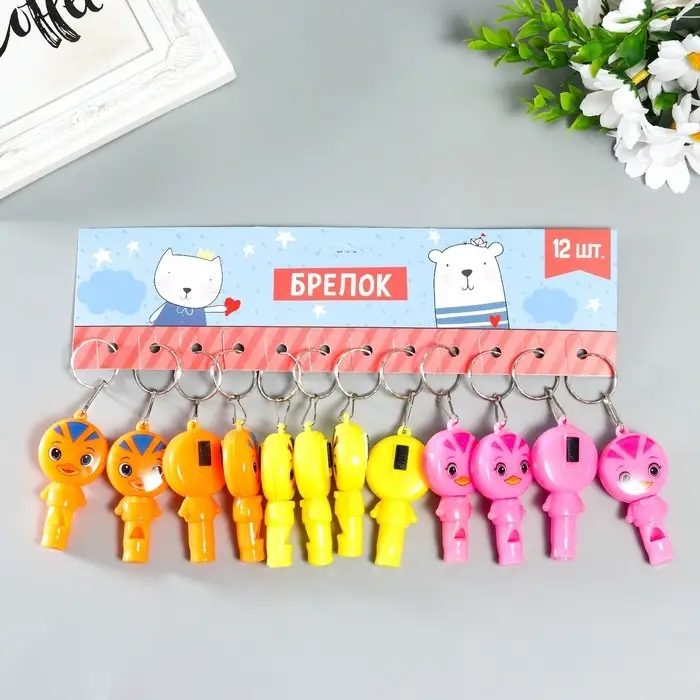 Фонарик брелок для ключей на кольце &laquo;Утёнок&raquo;, свисток, мигает 6&times;3.2&times;1.3 см, МИКС