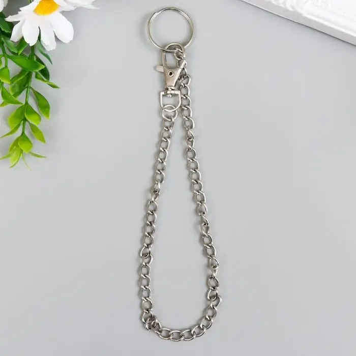 Цепочка д/ключей с карабином на кольце Витая серебро