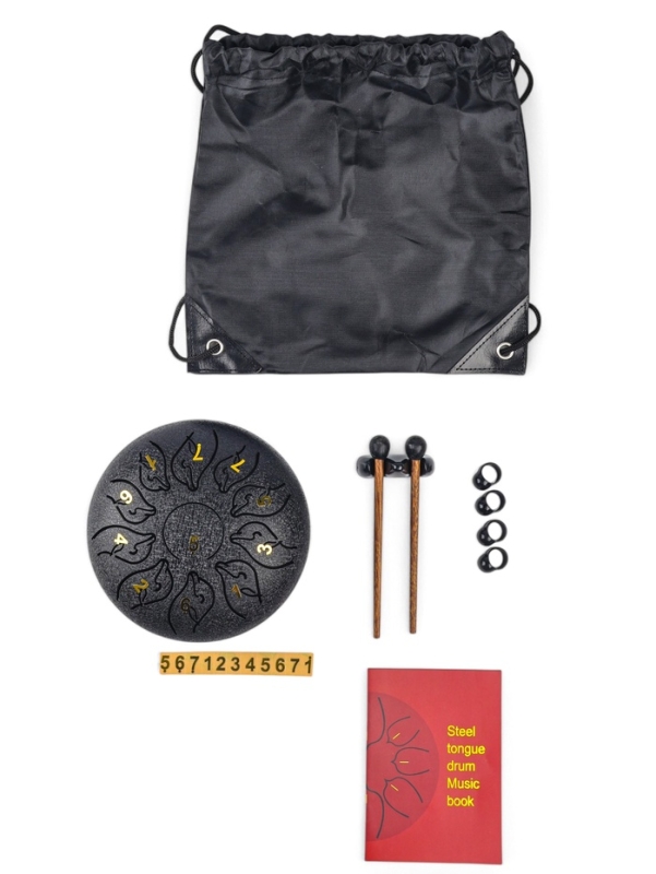 Глюкофон - музыкальный инструмент, дельфин черный, 11 лепестков, 18 х 18 х 11 см