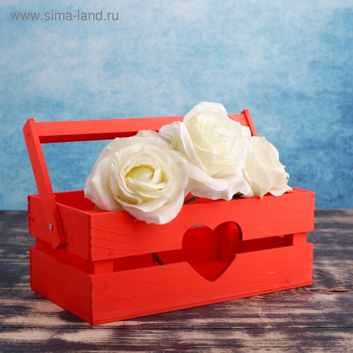 Кашпо деревянное 24.5&times;13.5&times;9 см "Двушка Лайт" реечное, сердце, красный Дарим Красиво