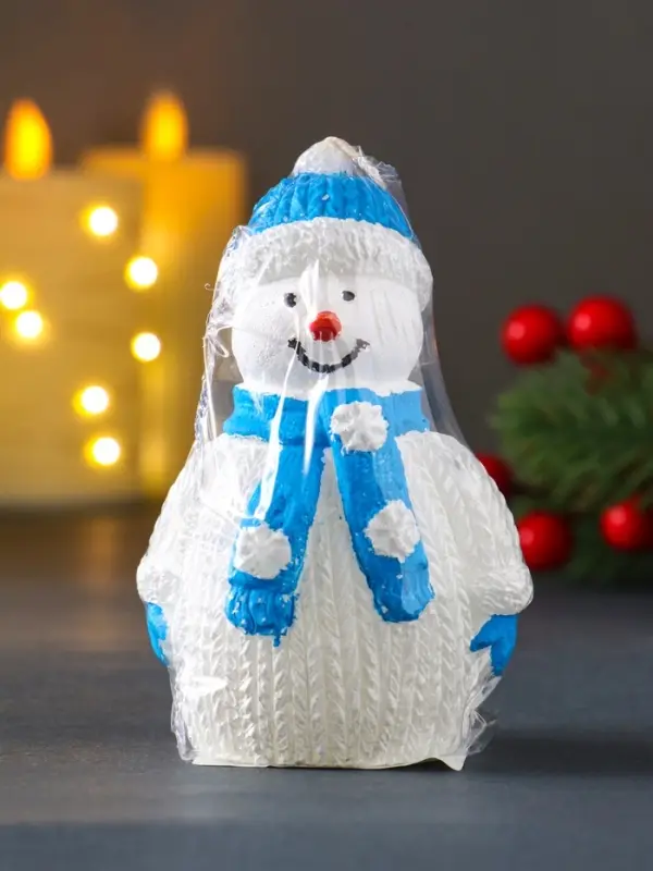 Свеча "Снеговик", голубой