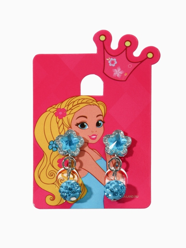 Серьги-клипсы детские "Выбражулька" шамбала с звездой кристалл, цвет голубой