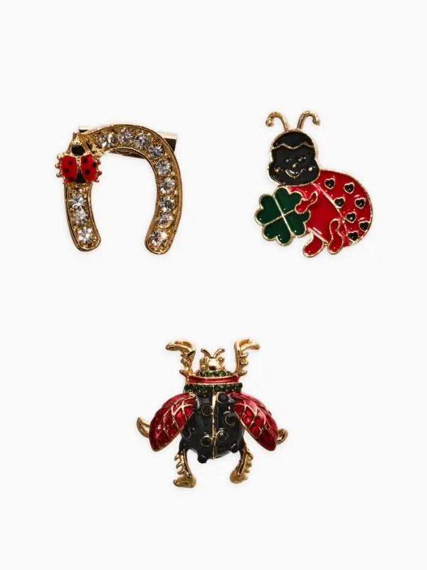 Броши "Счастливый случай" (набор 3шт), цветной в золоте