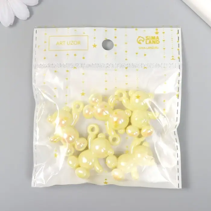 Декор для творчества пластик "Перламутровый мишка с петелькой" нежно-жёлтый 3х1,4х3,1 см