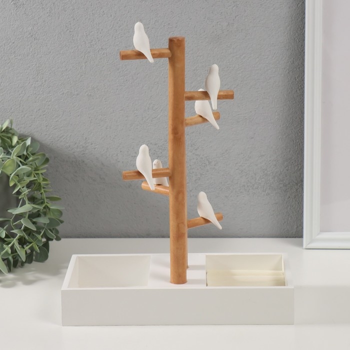 Сувенир дерево подставка для украшений Сувенир дерево подставка для украшений "Птички на дереве" белый 24х12х32 см