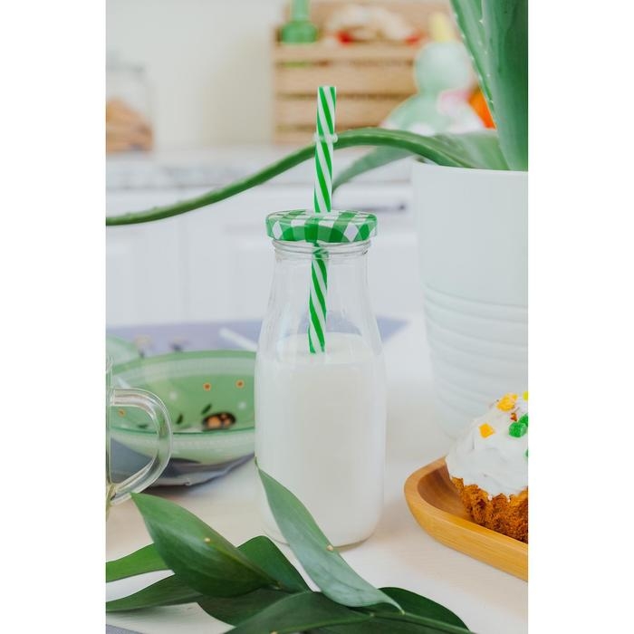 Бутыль стеклянная с крышкой и трубочкой &laquo;Лаконичность&raquo;, 300 мл, 6,5&times;15,5 см, цвет МИКС