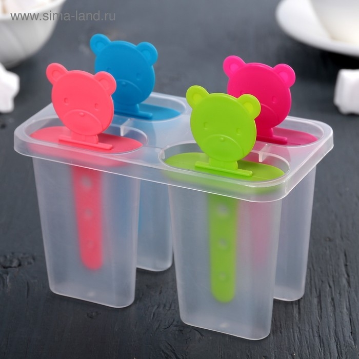 Форма для мороженого Доляна &laquo;Медвежонок&raquo;, 13&times;11,5&times;7,5 см, 4 ячейки, цвет прозрачный