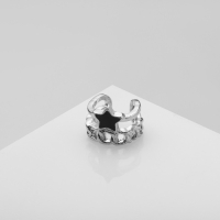 Серьга &laquo;Кафф&raquo; цепь со звездой, цвет чёрный в серебре