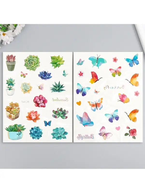 Переводные тату на тело цветные &laquo;Бабочки. Суккуленты&raquo;, 24&times;14.5 см, МИКС