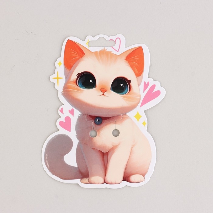 Бант для волос белый школьный &laquo;Котик&raquo; на резинке, 10х12 см