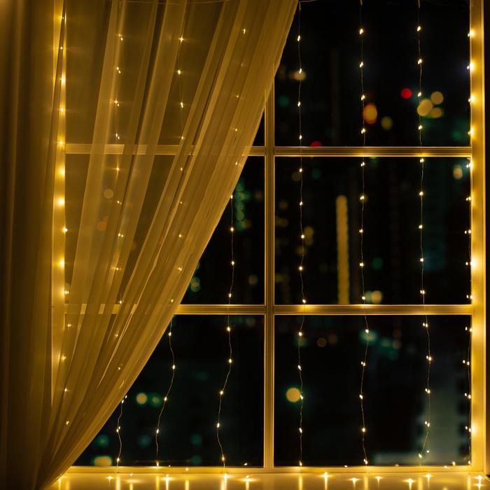 Гирлянда &laquo;Занавес&raquo; 1.6 &times; 1.6 м роса, IP20, серебристая нить, 160 LED, свечение тёплое белое, 8 режимов, 220 В