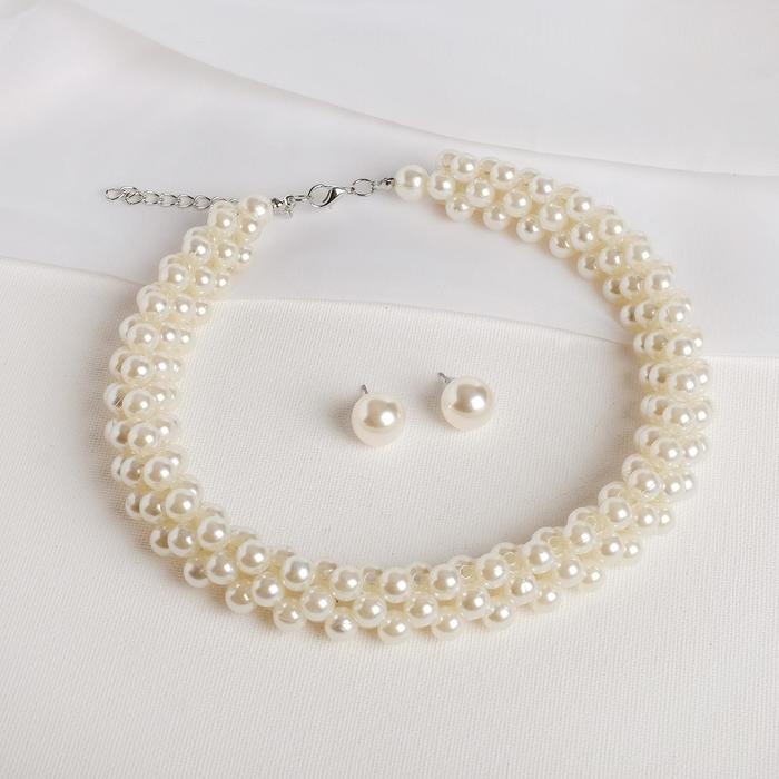 Набор 2 предмета: серьги, колье «Жизель» сплошная нить, цвет белый, 42 см Набор 2 предмета: серьги, колье «Жизель» сплошная нить, цвет белый, 42 см