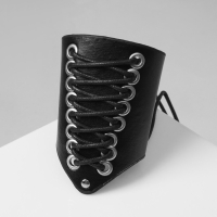 Браслет кожа &laquo;Манжета&raquo; на шнуровке, цвет чёрно-серебряный