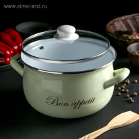 Кастрюля эмалированная &laquo;Лайм&raquo;, 4 л, стеклянная крышка, индукция, цвет светло-зелёный