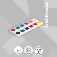 Акварель 12 цветов, ErichKrause, в мягком пластике, без кисти, экономичная упаковка, пакет с европодвесом