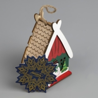 Ёлочная игрушка &laquo;Домик со снеговиком&raquo;, от батареек, свечение тёплое белое