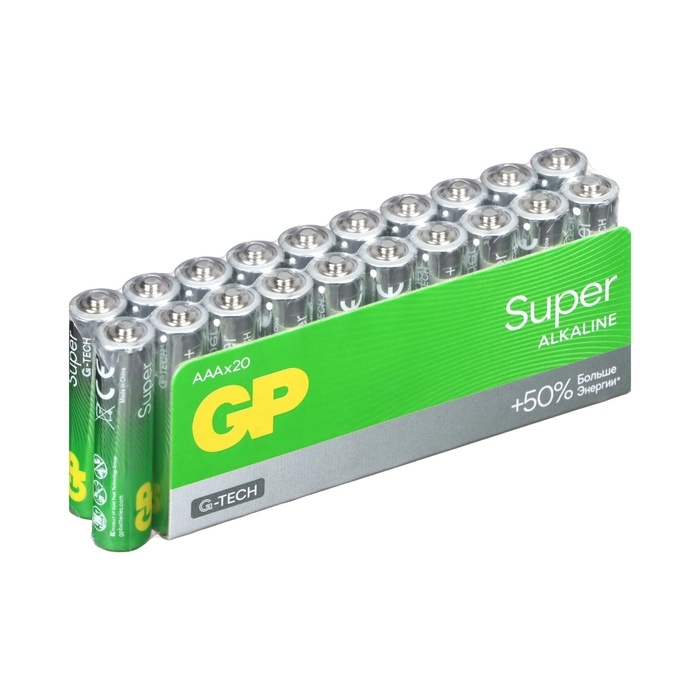 Батарейка алкалиновая GP Super Alkaline G-Tech, AAA, LR03-20BOX, 1.5В, набор, 20 шт Батарейка алкалиновая GP Super Alkaline G-Tech, AAA, LR03-20BOX, 1.5В, набор, 20 шт