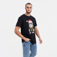 Футболка мужская новогодняя , цвет чёрный, размер 52