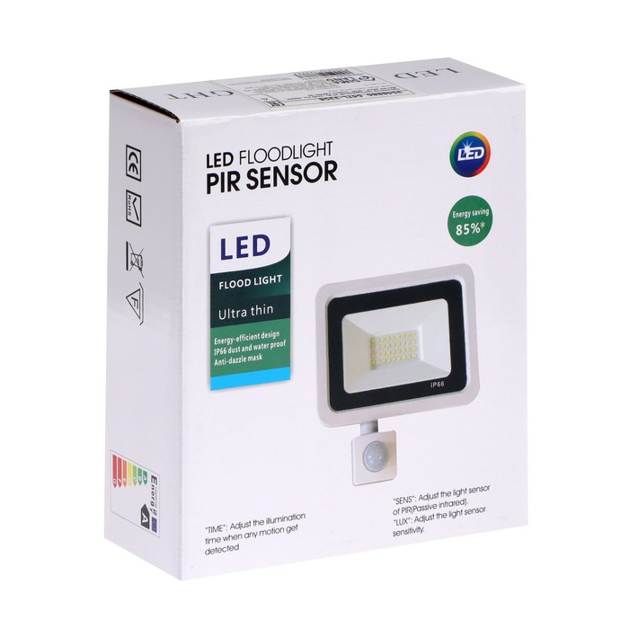 Прожектор светодиодный, 30 Вт, 2700 Лм, 6500К, Датчик движения, IP66 Прожектор светодиодный, 30 Вт, 2700 Лм, 6500К, Датчик движения, IP66