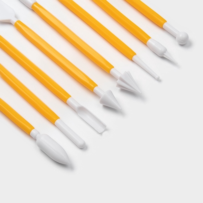 Набор инструментов для работы с мастикой Доляна, 8 шт, пластик, жёлтый