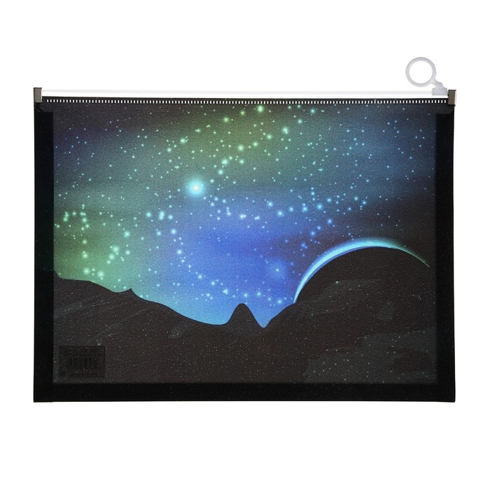 Папка-конверт на молнии формат А4, 180мкр, с рисунком "Космос", МИКС