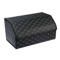 Органайзер саквояж в багажник автомобиля, 55&times;32&times;30 см, экокожа, черный с белой строчкой