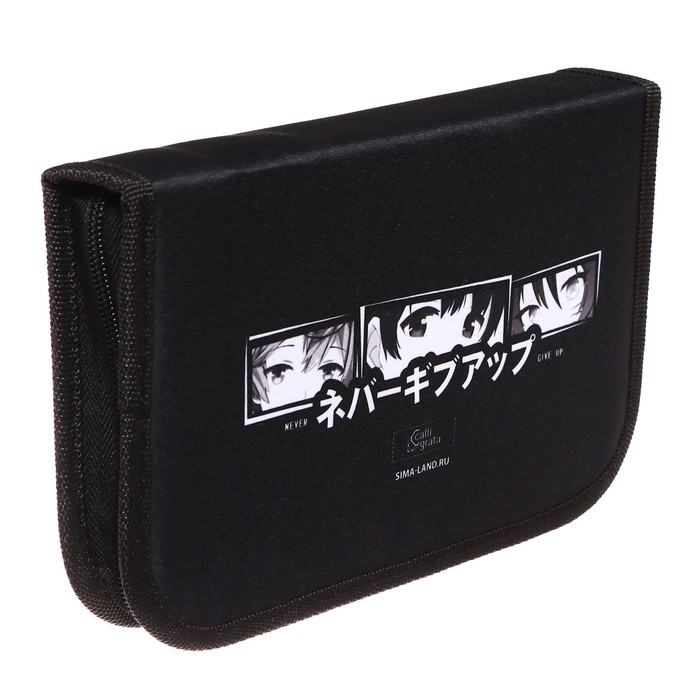 Пенал 1 секция, 130 х 210 х 40 мм, 2 откидные планки, тканевый, Calligrata TOP, Content "Аниме", МИКС