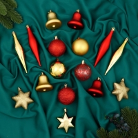 Набор украшений пластик 30 шт "Забава ассорти" красный золото