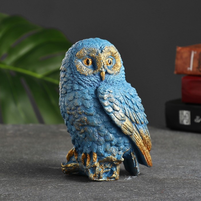 Фигура "Сова на пеньке" серо-голубой 10х9х14.5см