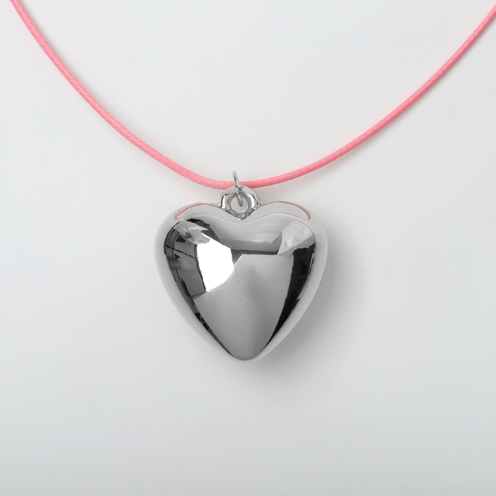 Кулон на шнурке &laquo;Сердце&raquo; объёмное, цвет серебро с розовым, 30+5 см
