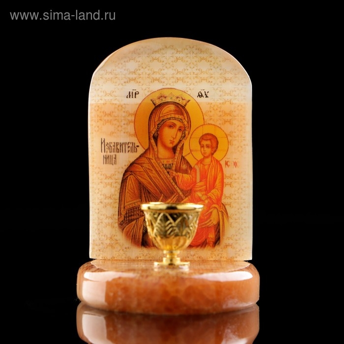 Икона &laquo;Божией Матери Избавительница&raquo;, с подсвечником, селенит