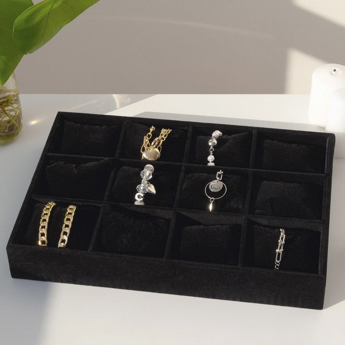 Подставка для часов, браслетов, 12 мест, 35&times;24&times;5 см, цвет чёрный