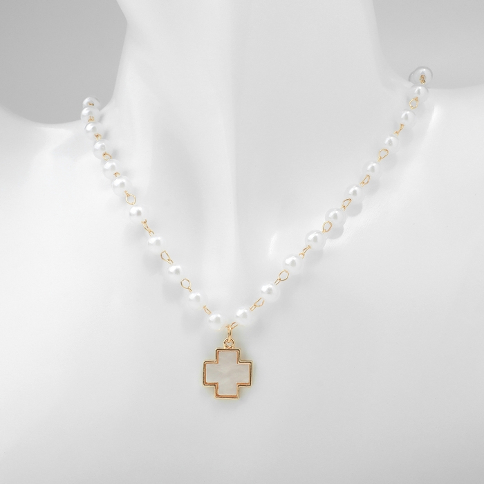 Колье &laquo;Жемчуг&raquo; элегантный крест, цвет золото, 40см