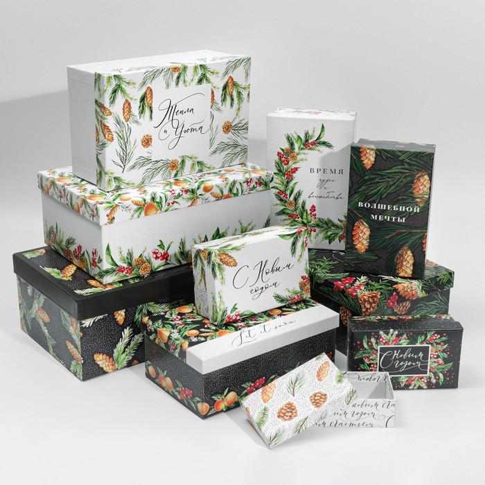 Набор подарочных коробок 10 в 1 &laquo;Тепла и уюта&raquo;, 12 х 7 х 4 - 32.5 х 20 х 12.5 см, Новый год