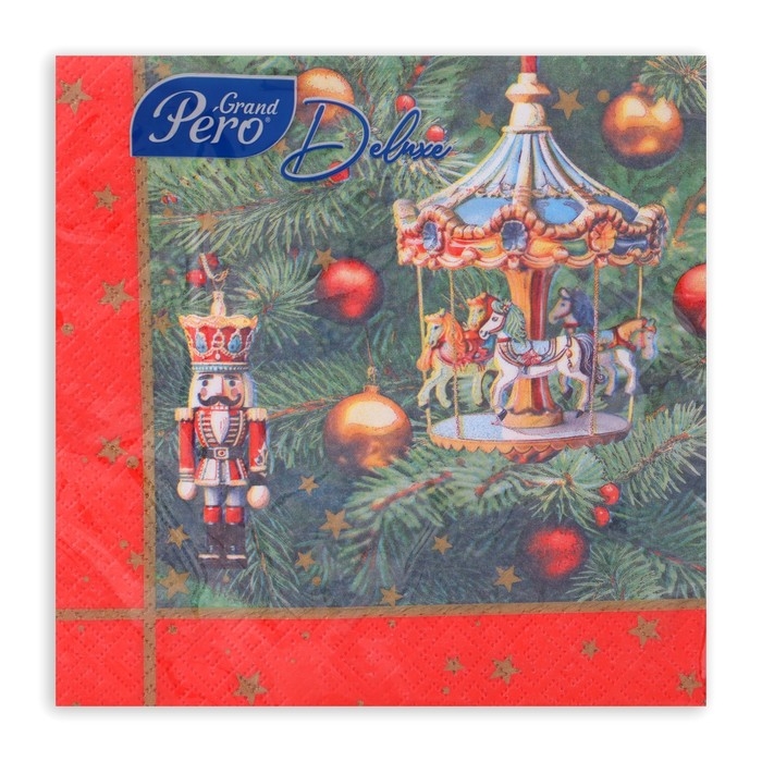Новогодние салфетки бумажные GrandPero Deluxe «Новогодняя карусель», 3 слоя, 33х33 см, 20 шт Новогодние салфетки бумажные GrandPero Deluxe «Новогодняя карусель», 3 слоя, 33х33 см, 20 шт