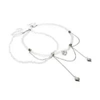 Колье "Акцент" сердце, двойное, цвет белый в серебре