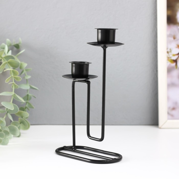 Подсвечник металл на 2 свечи "Кривая линия" d=2 см чёрный 11,5х6х17 см