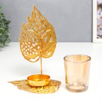 Подсвечник металл, стекло на 1 свечу "Золотые листики" d-5 см 8х12х16,5 см