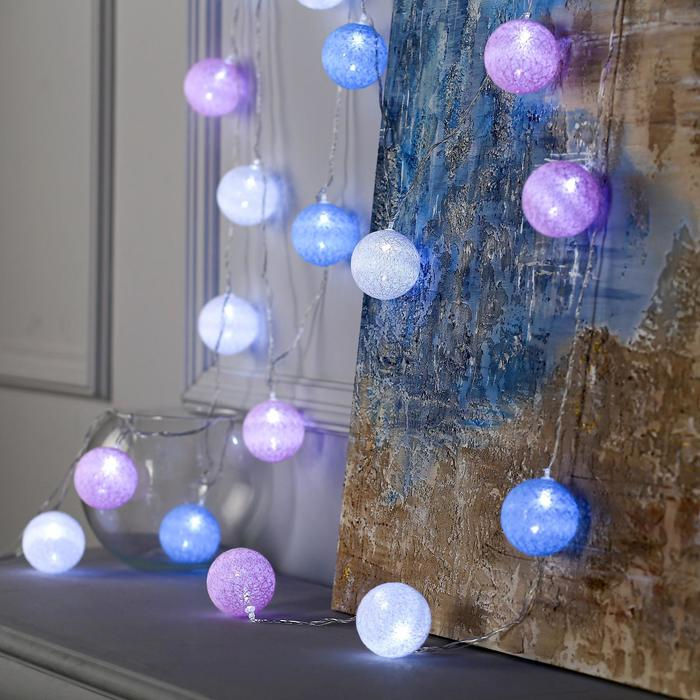Гирлянда &laquo;Нить&raquo; 5 м с насадками &laquo;Клубки розово-голубые&raquo;, IP20, прозрачная нить, 20 LED, свечение белое, 220 В