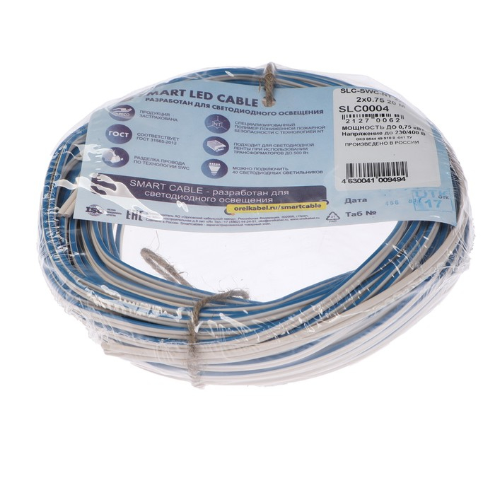 Кабель Кабель "Мастер Тока" SLC SWC (NT), сечение 2x0.75 мм2, 20 м, бело-синий