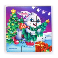 Дервянные пазлы на новый год &laquo;Зайка спешит на праздник&raquo;