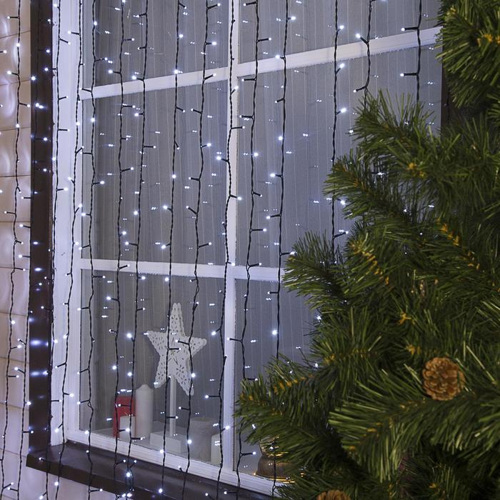 Гирлянда &laquo;Занавес&raquo; 2 &times; 6 м, IP44, УМС, тёмная нить, 1440 LED, свечение белое, 220 В
