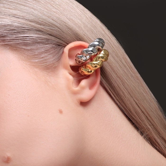 Серьги &laquo;Каффы&raquo; набор 2 шт, переплетённая вибрация, цвет серебряно-золотой