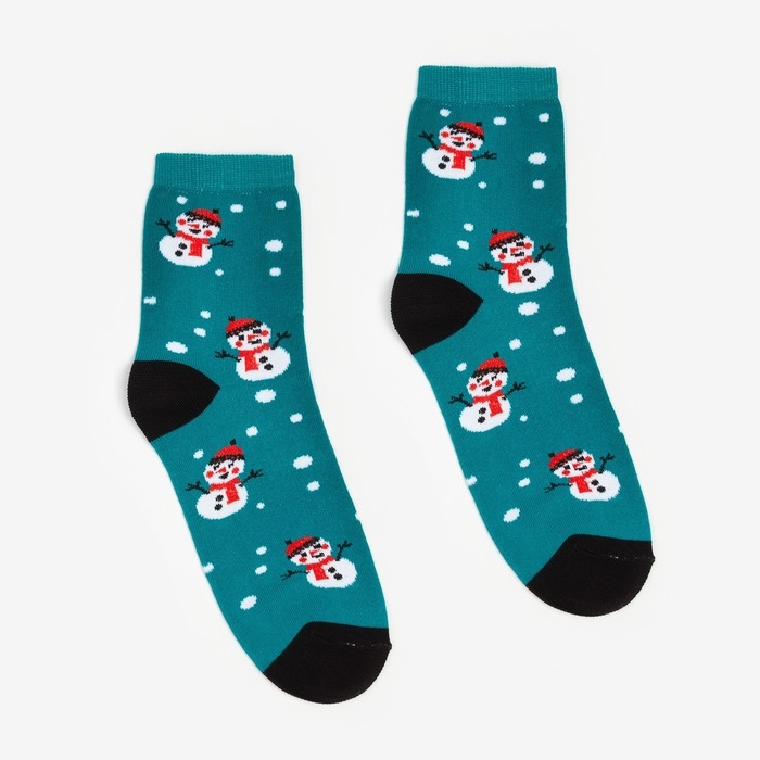 Носки женские&laquo;Снеговики&raquo; цвет бирюзовый, размер 23-25