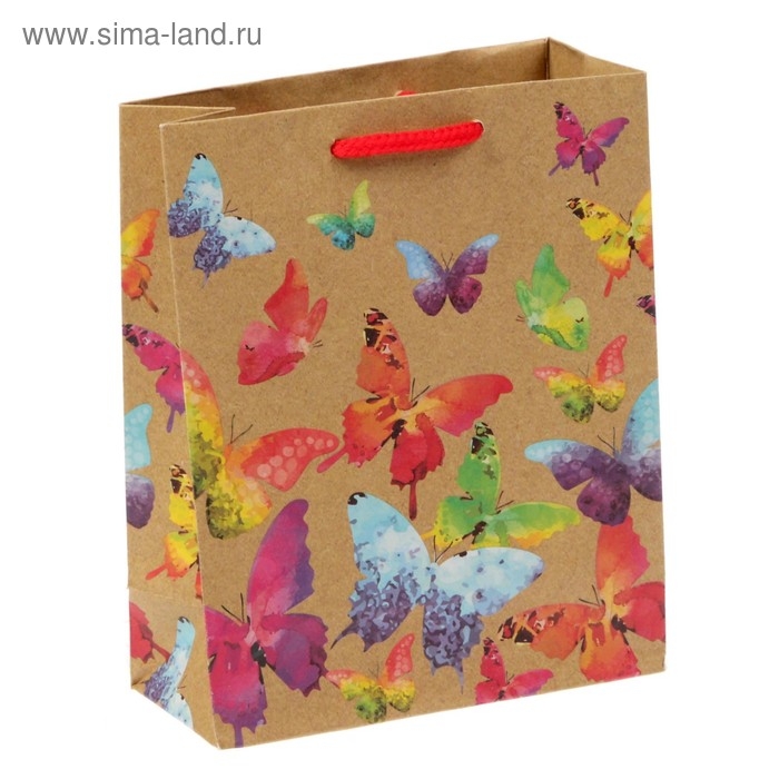 Пакет подарочный крафтовый вертикальный, упаковка, &laquo;Бабочки&raquo;, ML 23 х 27 х 11,5 см