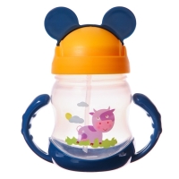 Поильник детский с силиконовой трубочкой, 250 мл., с ручками, цвет МИКС Поильник детский с силиконовой трубочкой, 250 мл., с ручками, цвет МИКС