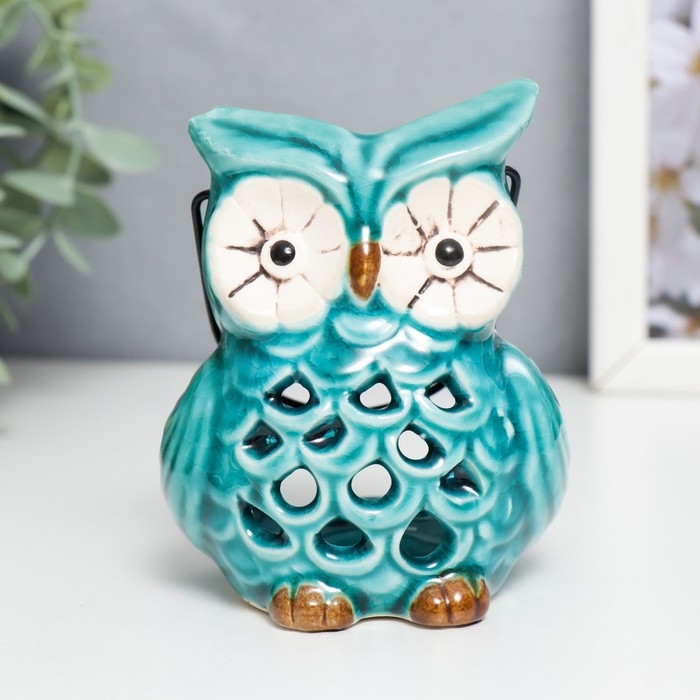 Подсвечник керамика на 1 свечу Подсвечник керамика на 1 свечу "Очковая сова" с ручкой 9,5х6,5х7 см МИКС